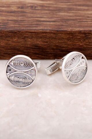 Telkari İşlemeli Gümüş Kol Düğmesi 75