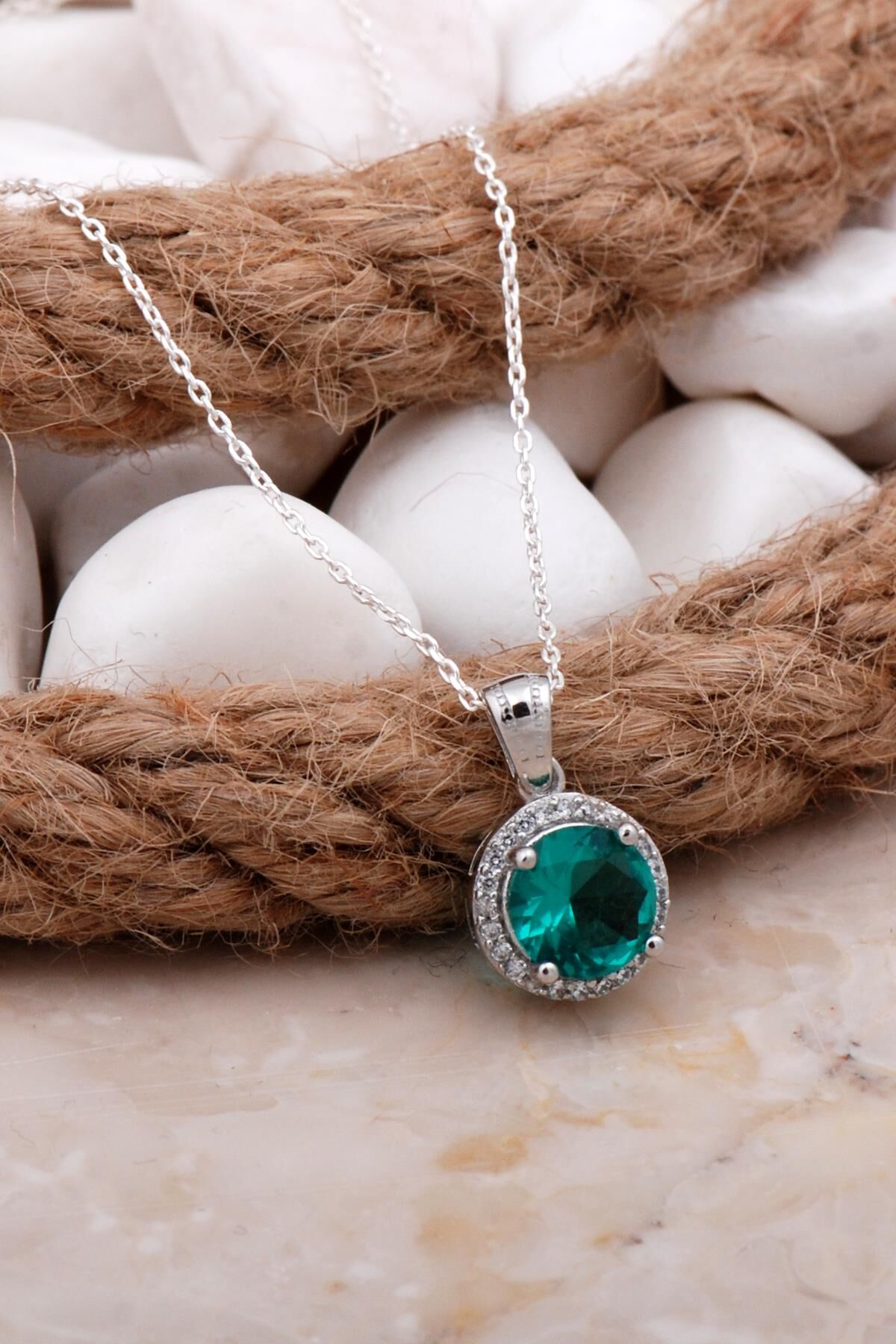 Zirkon Taşlı Rodyumlu Gümüş Kolye 7834