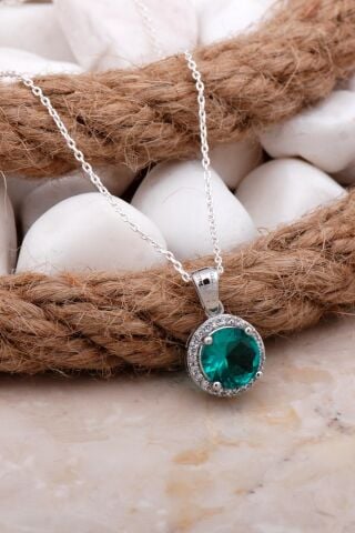 Zirkon Taşlı Rodyumlu Gümüş Kolye 7834