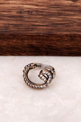 Zirkon Taşlı Vav Harfli Gümüş Yüzük 783