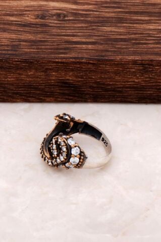 Zirkon Taşlı Vav Harfli Gümüş Yüzük 783