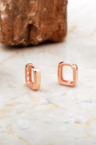 Taşsız Dikdörtgen Rose Küçük Boy Gümüş Küpe 7039