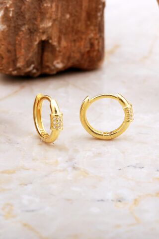 16 Mm Tasarım Altın Kaplama Gümüş Halka Küpe 7040