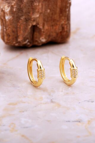 16 Mm Tasarım Altın Kaplama Gümüş Halka Küpe 7040