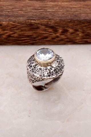 Çekiç Dövme Elişi Gümüş Tasarım Yüzük 2716