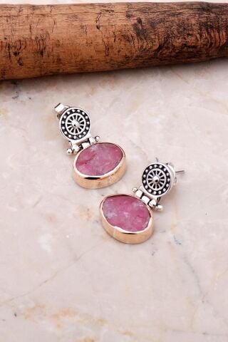Pembe Kuvars Antik Tasarım Elişi Gümüş Küpe 5139