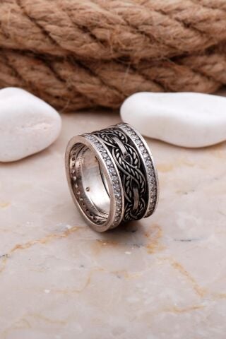 Tasarım Elişi Taşlı Sonsuzluk Gümüş Kadın Alyans 15