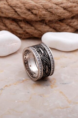 Tasarım Elişi Taşlı Sonsuzluk Gümüş Kadın Alyans 15