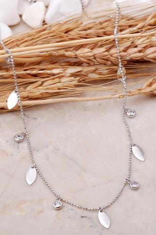 Mekik Pullu Rodyumlu Gümüş Kolye 7445