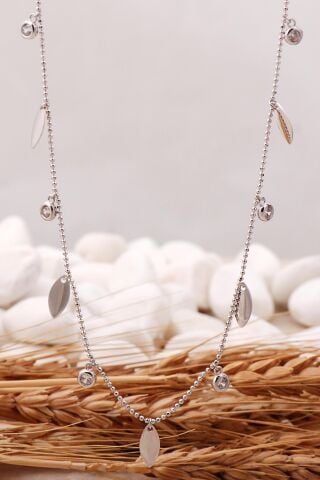 Mekik Pullu Rodyumlu Gümüş Kolye 7447