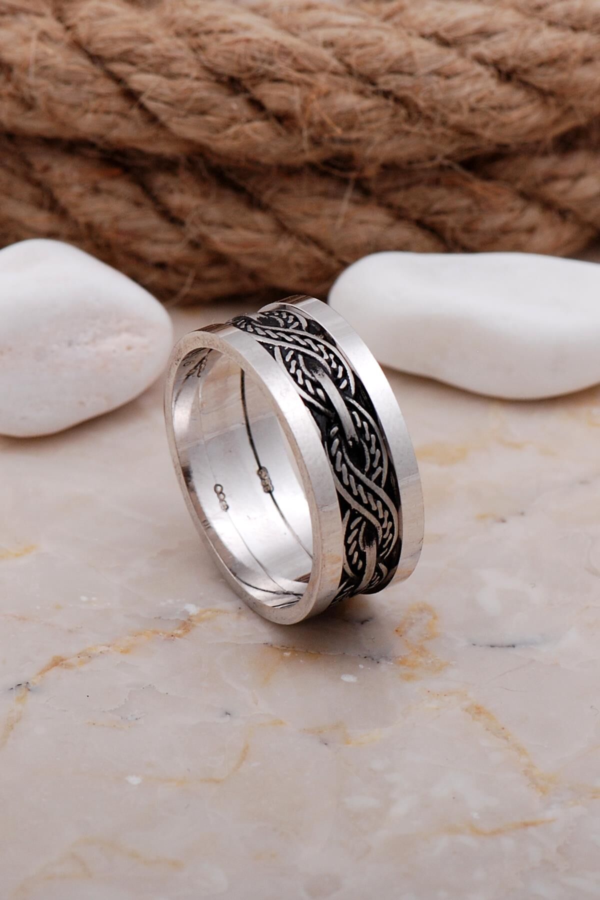 Tasarım Elişi Sonsuzluk Gümüş Erkek Alyans 16