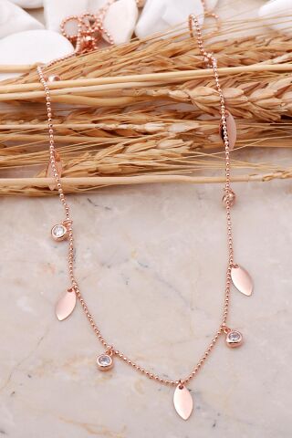 Mekik Pullu Rose Gümüş Kolye 7446