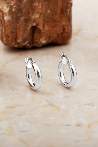 15 Mm Bombeli Rodyumlu Gümüş Halka Küpe 7043