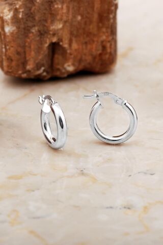 15 Mm Bombeli Rodyumlu Gümüş Halka Küpe 7043