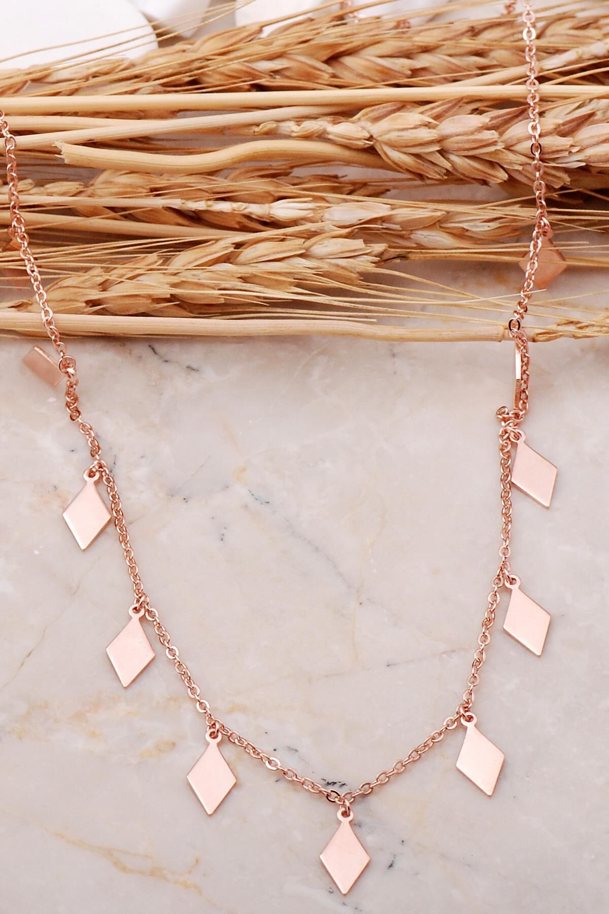 Kare Pullu Rose Gümüş Kolye 7447