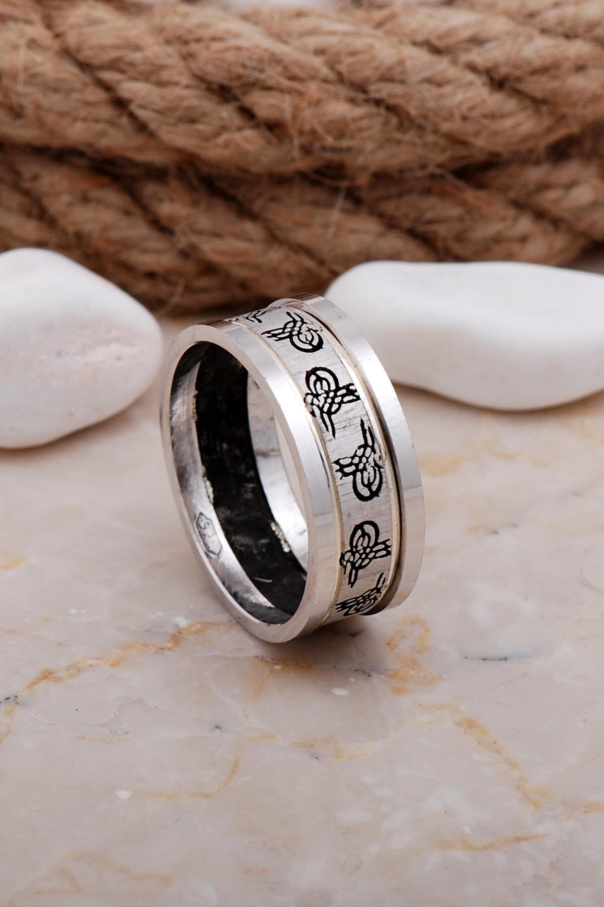 Tuğralı Elişi Gümüş Erkek Alyans 18