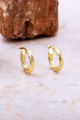 17 Mm Burgu Altın Kaplama Gümüş Halka Küpe 7044