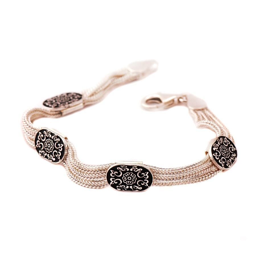 HİTİT MOTİFLİ HASIR GÜMÜŞ BİLEKLİK 1187