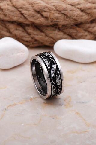 Tasarım Elişi Taşlı Gümüş Kadın Alyans 19