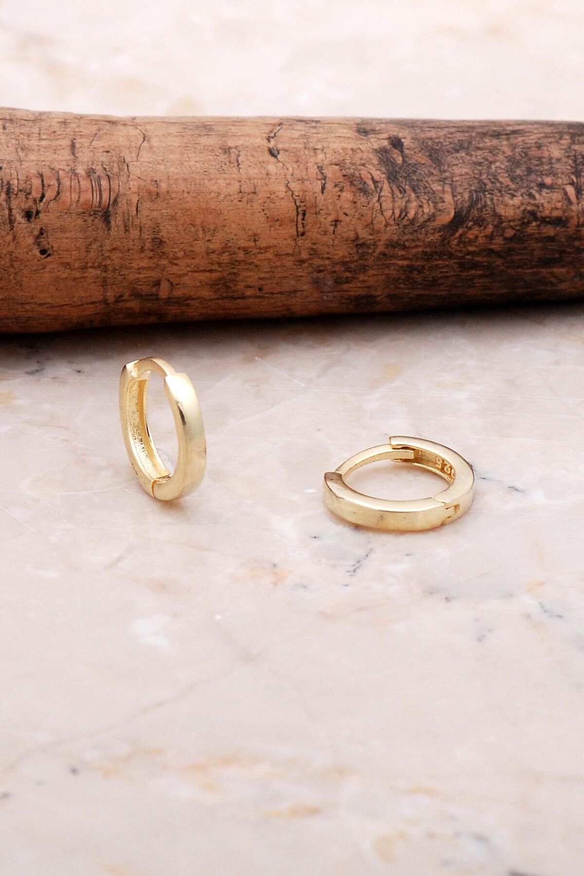 Altın Yaldızlı Gümüş 12 Mm Halka Küpe 5144