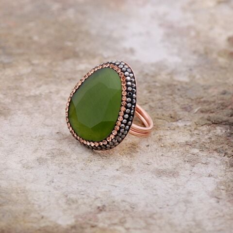 Opal Taşlı Elişi Tasarım Rose  Gümüş Yüzük 2168