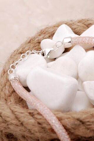 Tığ Örgü Taşlı Tasarım Rose Gümüş Set 2466