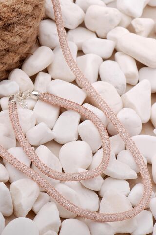 Tığ Örgü Taşlı Tasarım Rose Gümüş Set 2466