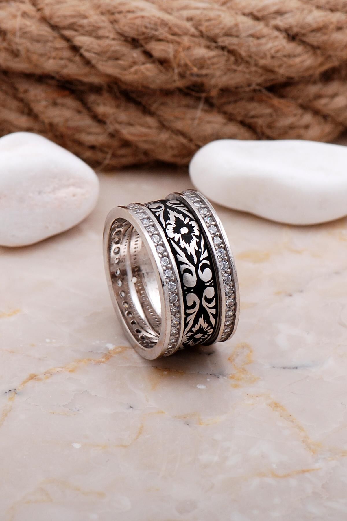 Tasarım Elişi Taşlı Gümüş Kadın Alyans 21