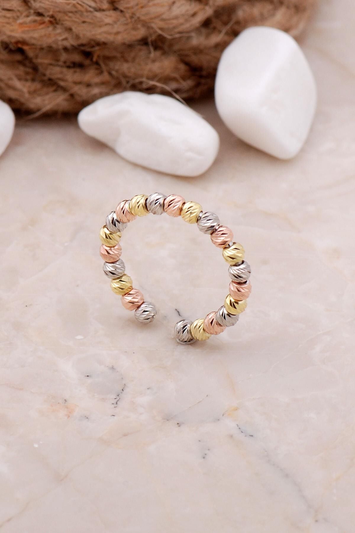 Dorika Altın Yaldızlı Rose 925 Ayar Gümüş Yüzük 3299