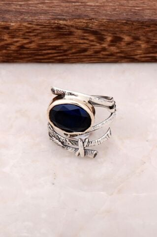 Safir Taşlı Sarmaşık Tasarım Elişi Gümüş Yüzük 2717