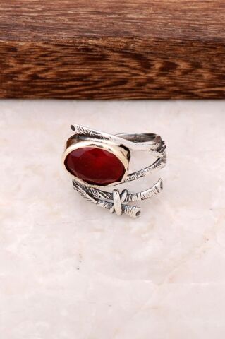 Sarmaşık Tasarım Kök Yakut Gümüş Yüzük 2718