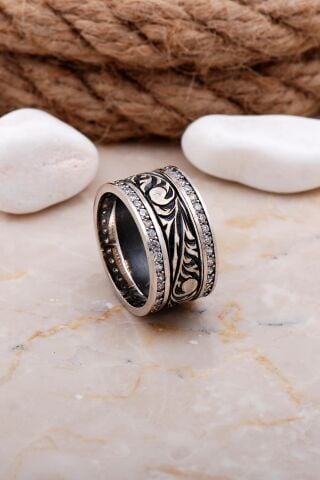 Tasarım Elişi Taşlı Gümüş Kadın Alyans 25