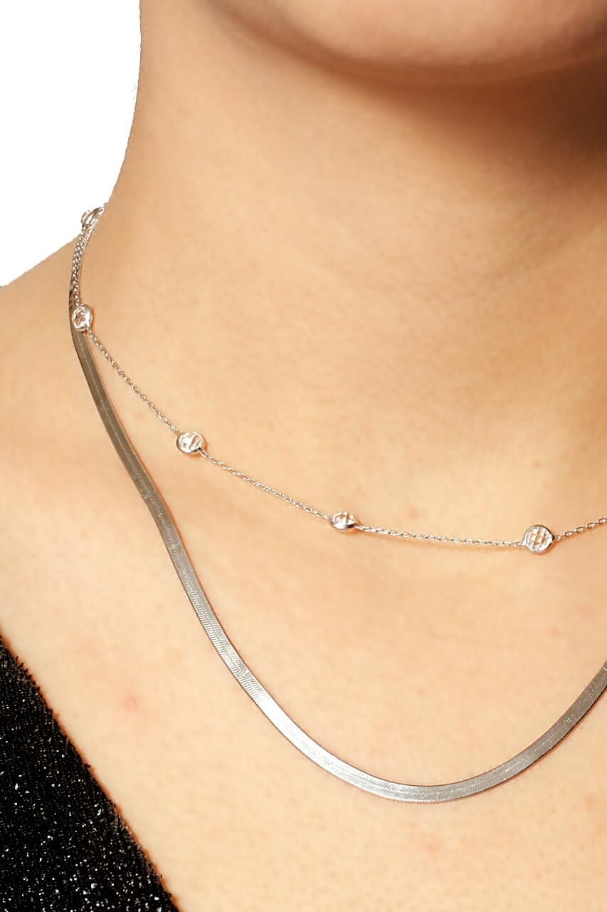 Yassı Ezme Trend Kombin Gümüş Kolye 6806