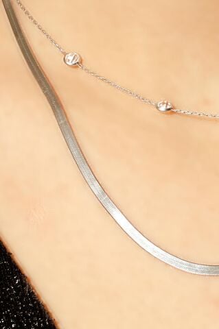 Yassı Ezme Trend Kombin Gümüş Kolye 6806