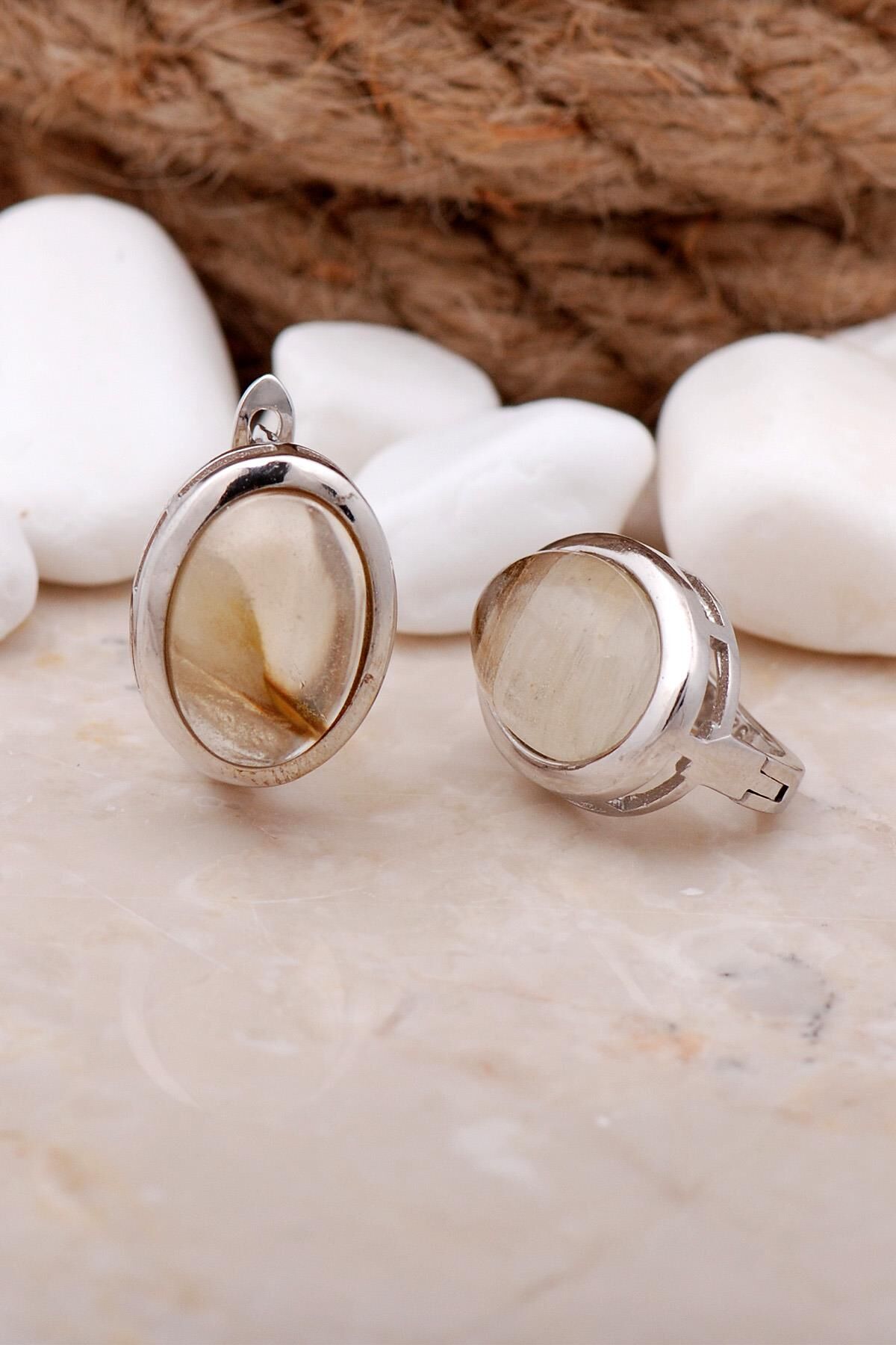 Akik Taşlı Rodyumlu Gümüş Küpe 5631