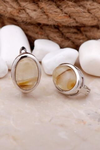 Akik Taşlı Rodyumlu Gümüş Küpe 5631