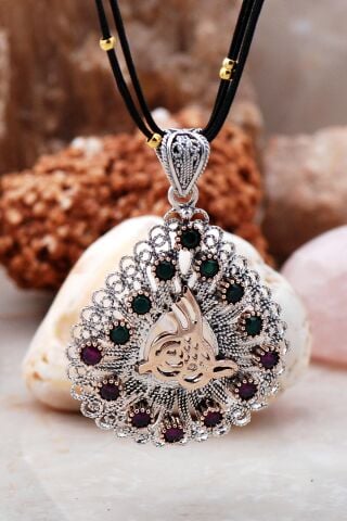 OSMANLI TUĞRALI TELKARİ EL YAPIMI GÜMÜŞ KOLYE 2060