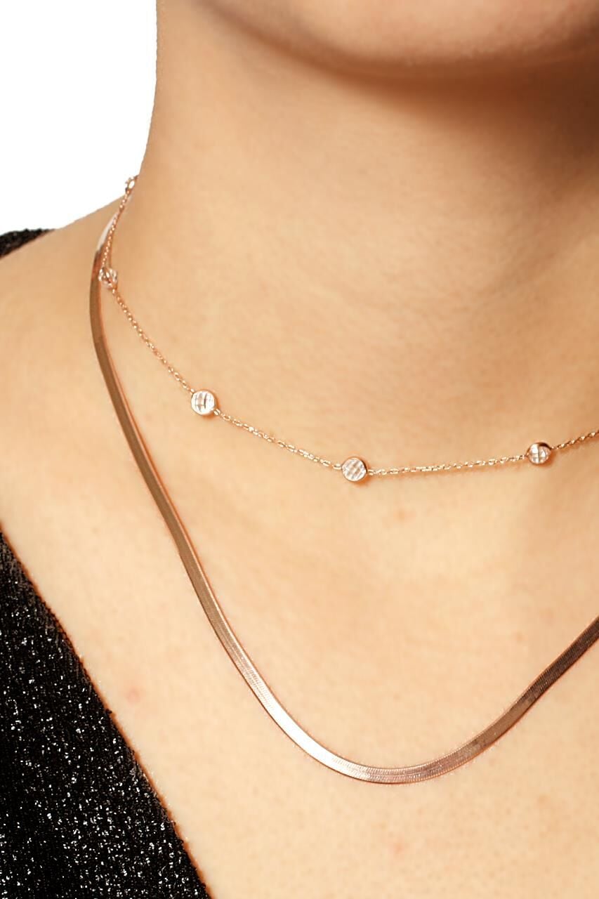 Yassı Ezme Rose Gümüş Trend Kombin Kolye 6807