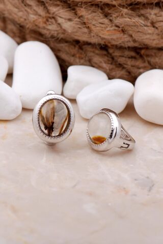 Akik Taşlı Rodyumlu Gümüş Küpe 5632