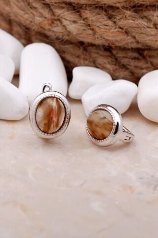 Akik Taşlı Rodyumlu Gümüş Küpe 5632