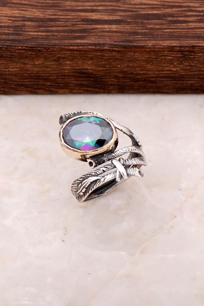Mistik Topaz Taşlı Sarmaşık Tasarım Gümüş Yüzük 2719