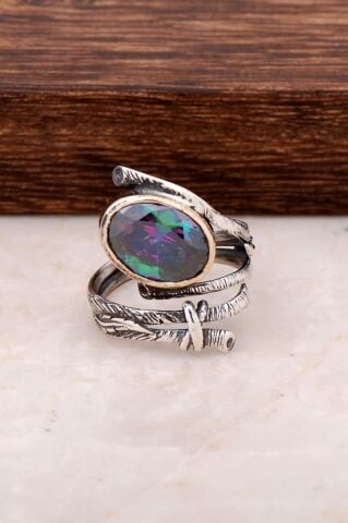 Mistik Topaz Taşlı Sarmaşık Tasarım Gümüş Yüzük 2719