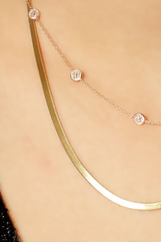 Yassı Ezme Altın Yaldızlı Trend Kombin Kolye 6808