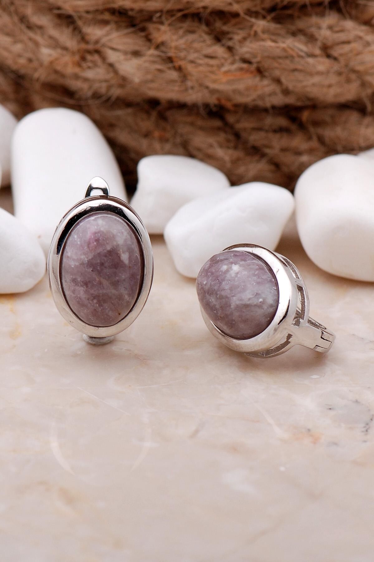 Ametist Taşlı Rodyumlu Gümüş Küpe 5633