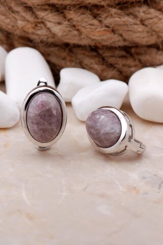 Ametist Taşlı Rodyumlu Gümüş Küpe 5633