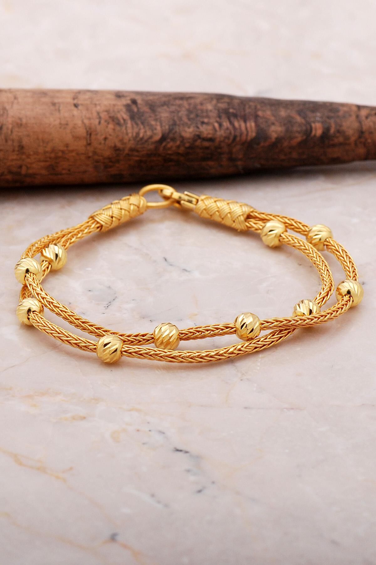 Dorika Altın Yaldızlı Kazaziye İşlemeli 1000 Ayar Gümüş Bileklik 3539