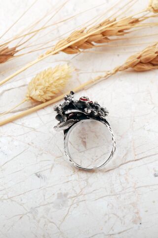 Hayat Ağacı Mineli Nazar Boncuklu Gümüş Yüzük 5993