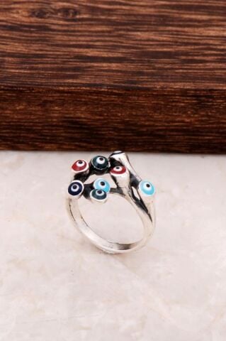 Nazar Boncuklu Tasarım Gümüş Yüzük 796