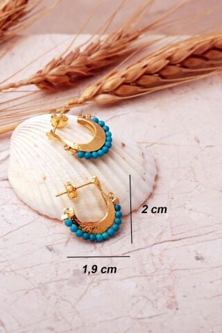 Firuze Taşlı Altın Kaplama Gümüş Yarım Halka Küpe 7396