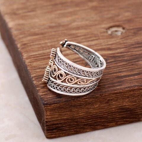 Telkari İşlemeli Safir Taşlı Tasarım Yüzük 2507